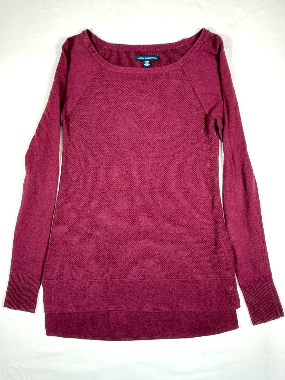 AMERICAN EAGLE Womens Textured Knit Tunic Sweater XS Burgundy Boho Preppy Fall